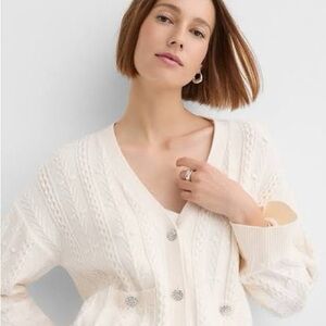 Loft Cream Cable-Knit V-Neck Button Cardigan Sweater